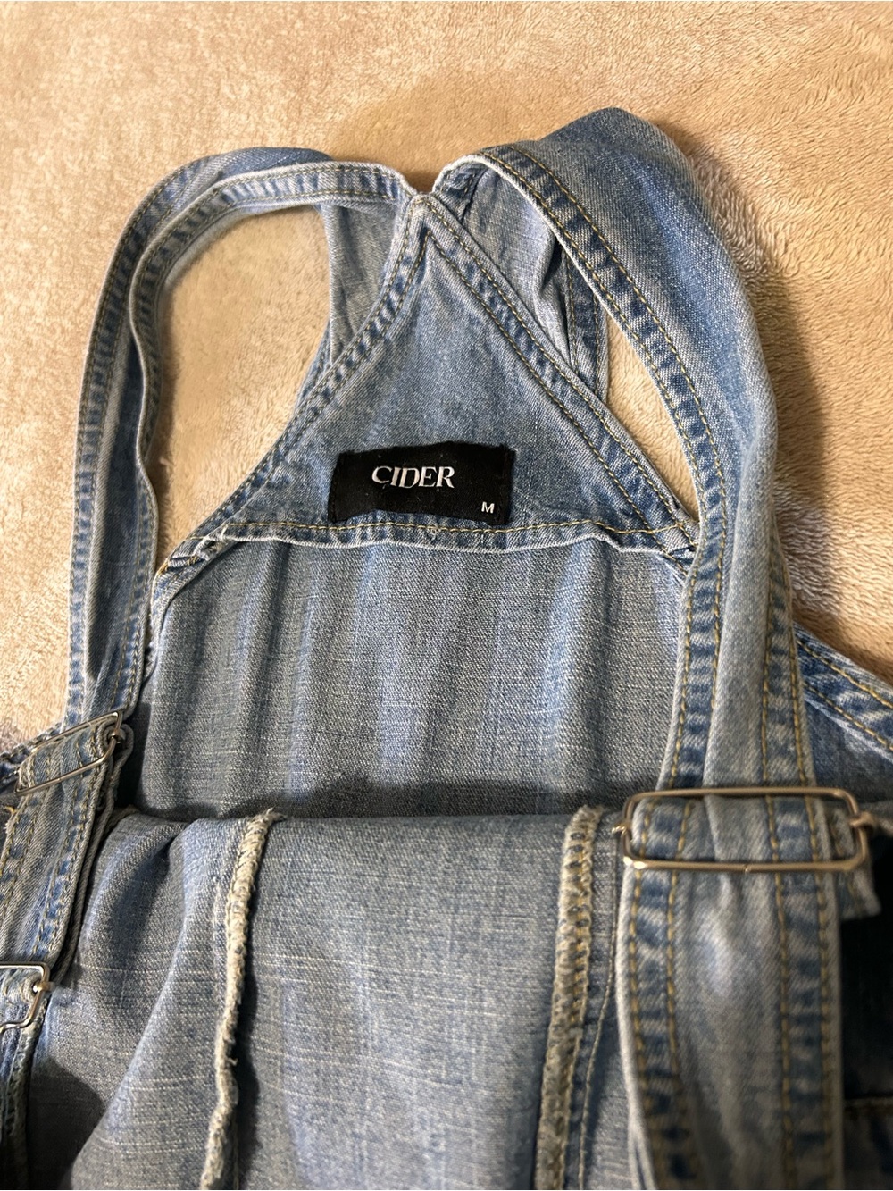 Cider Women's Denim Overalls Sz Med Denim Wide Leg Tie Hem 90s Inspired Utility - Picture 3 of 7